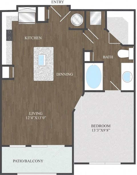 A2 one bedroom floorplan at Aspire at 610 apartments